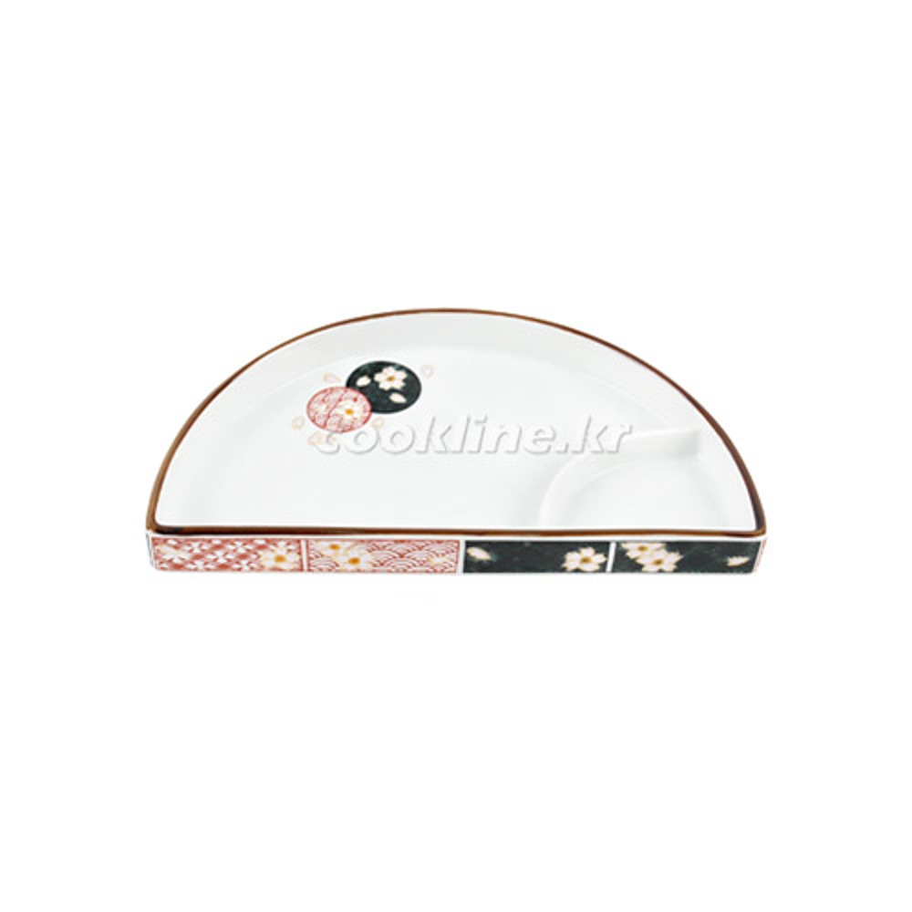 일제 팬시-109 전사 벚꽃 반달나눔접시 207x115x25mm 나눔접시 칸접시 도자기접시